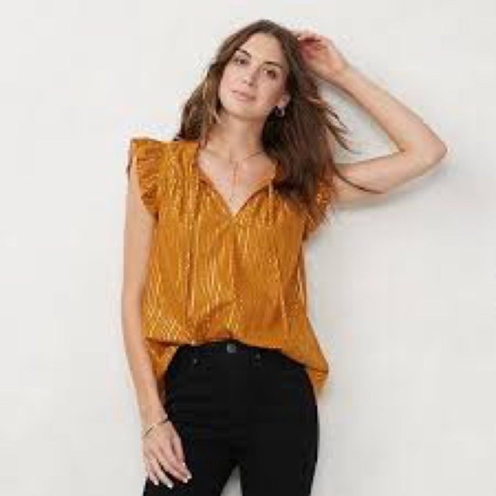 Gold Ruffle Sleeve Blouse